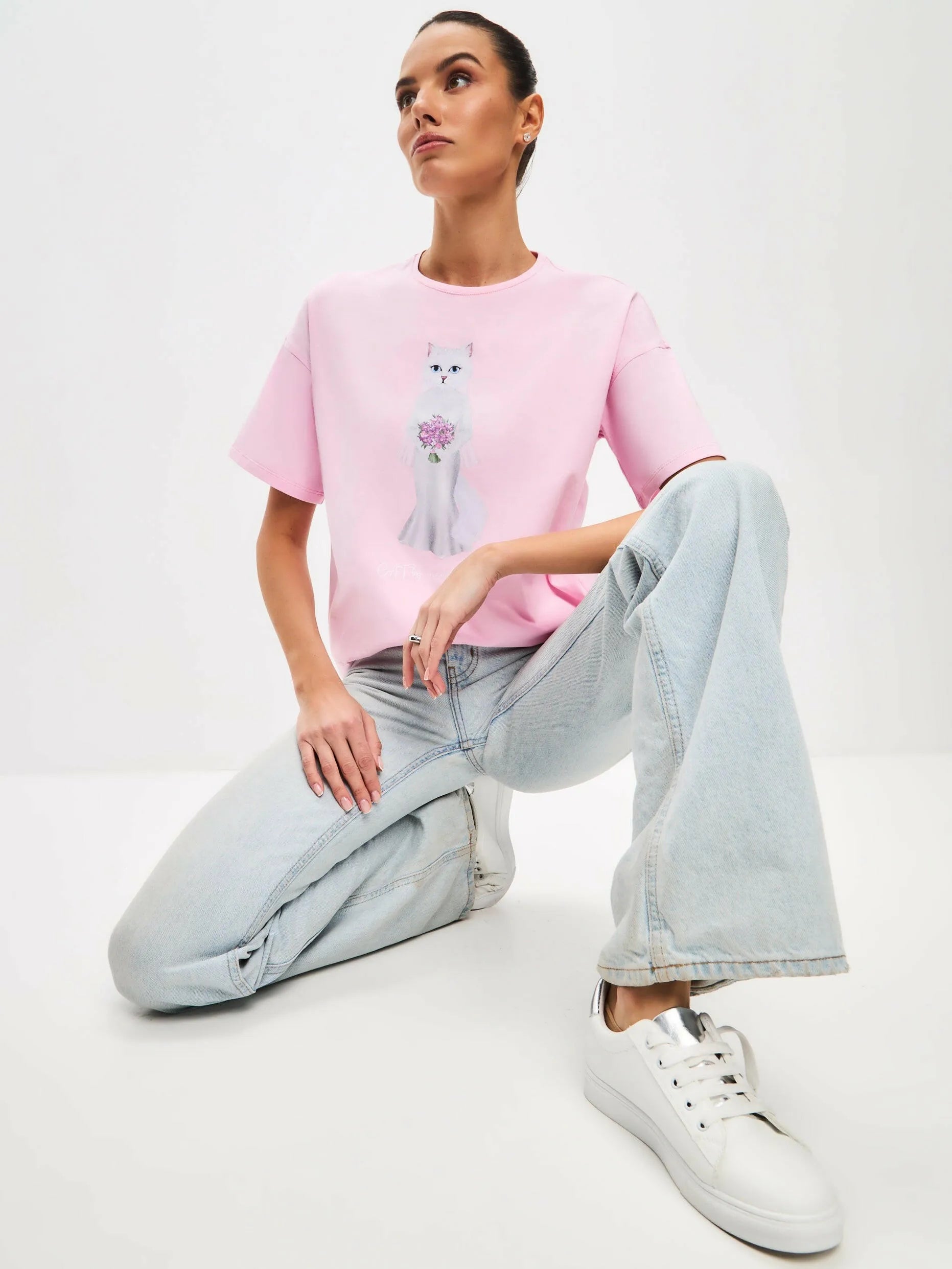 Pink Printed T-shirt BRIDE CAT Maniita Lacitta.