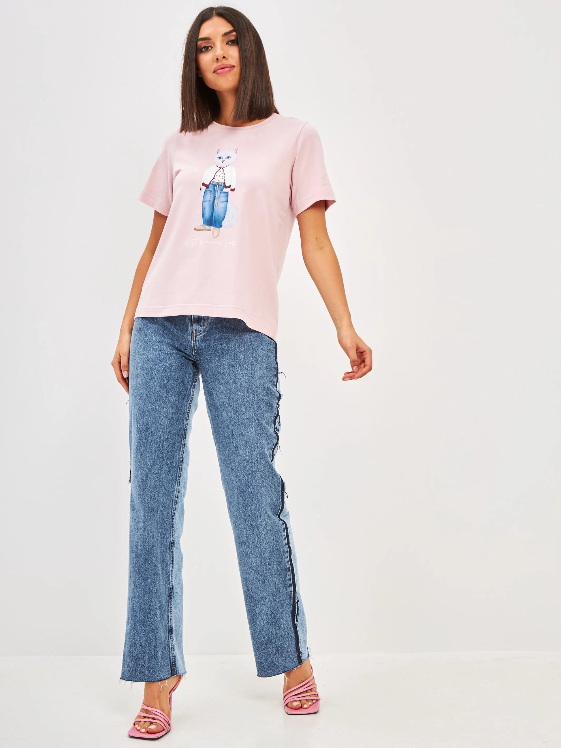 Pink Printed T-shirt CHERRY CAT - maniita lacitta