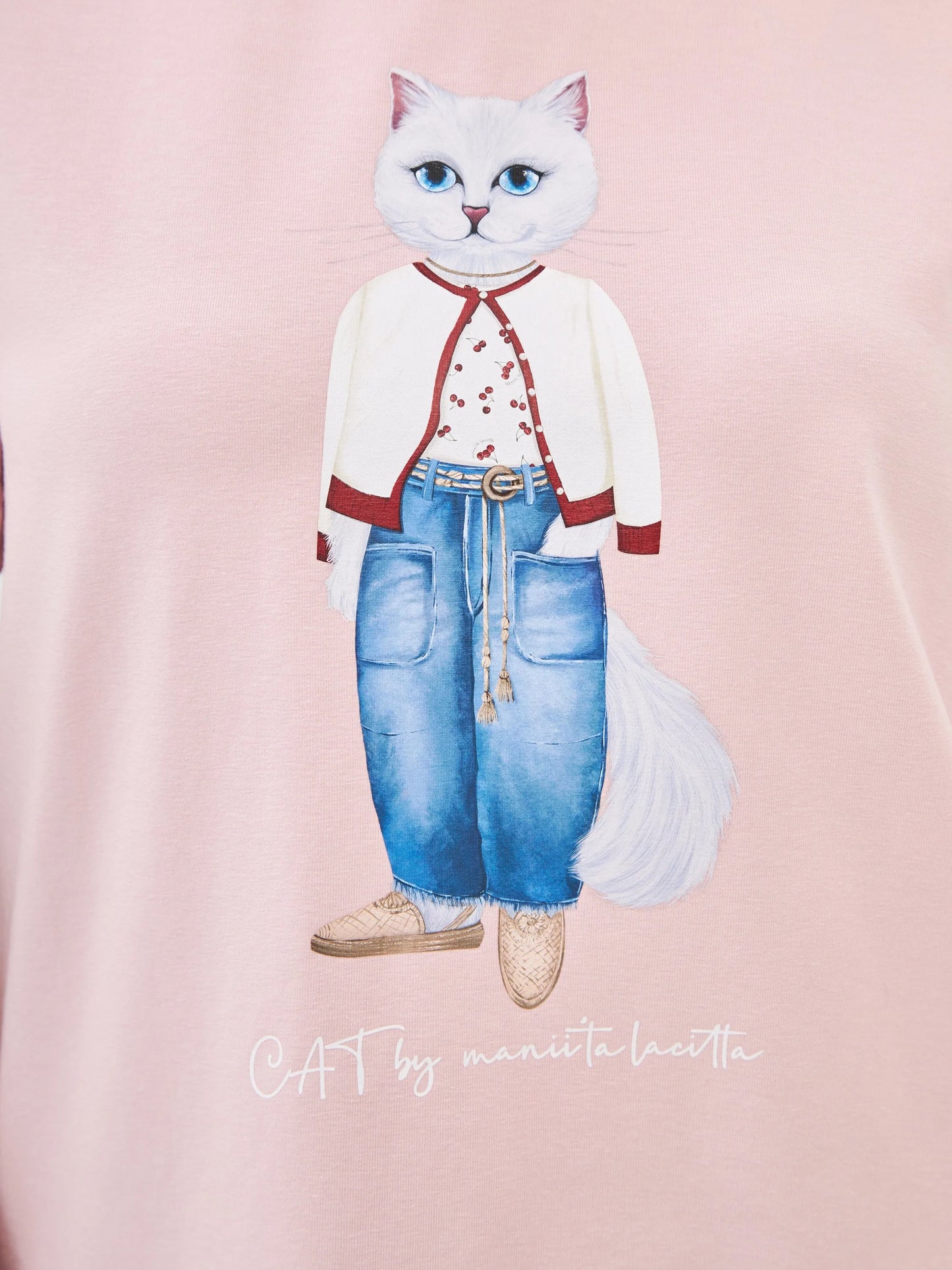 Pink Printed T-shirt CHERRY CAT - maniita lacitta