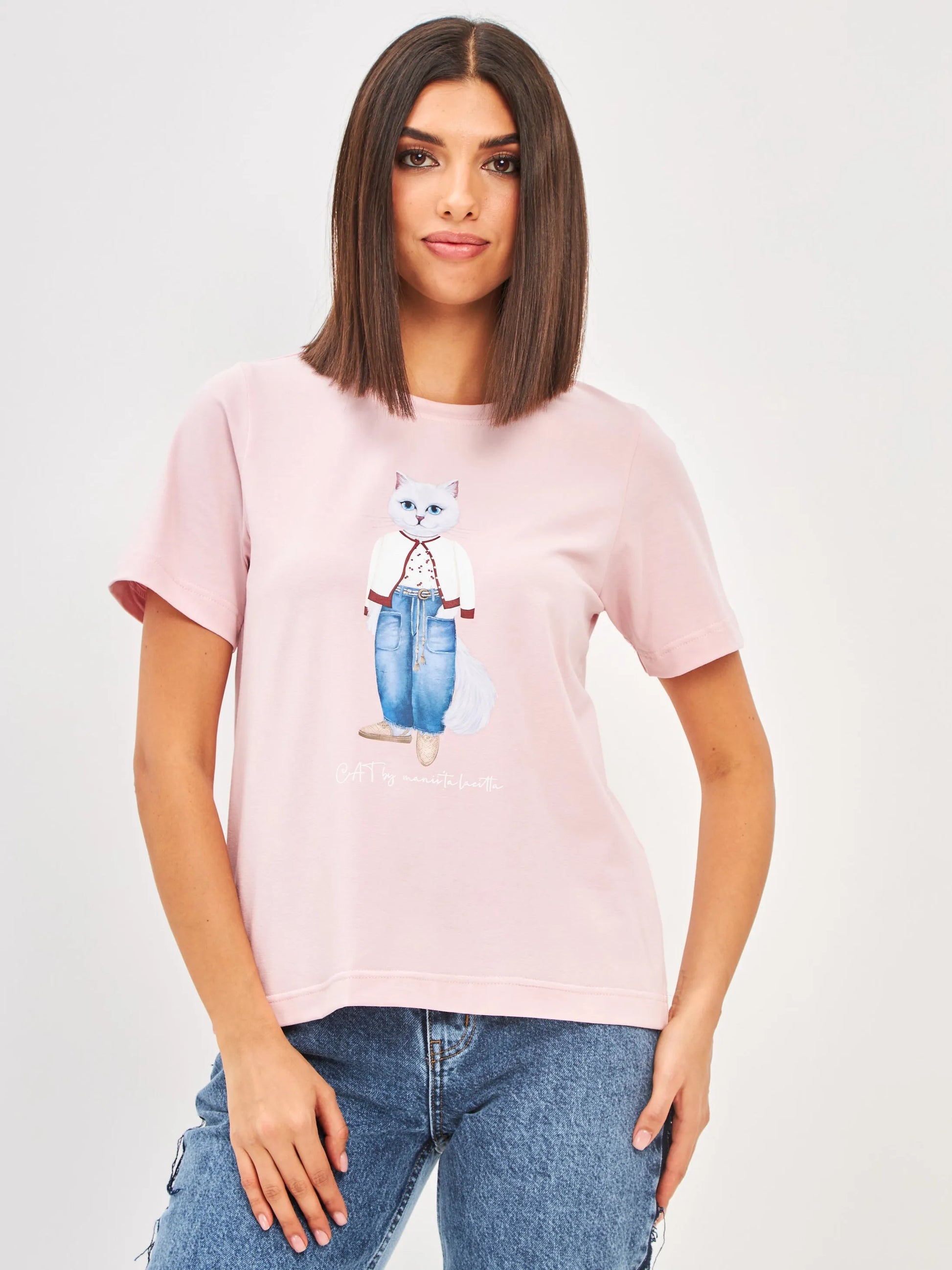 Pink Printed T-shirt CHERRY CAT - maniita lacitta