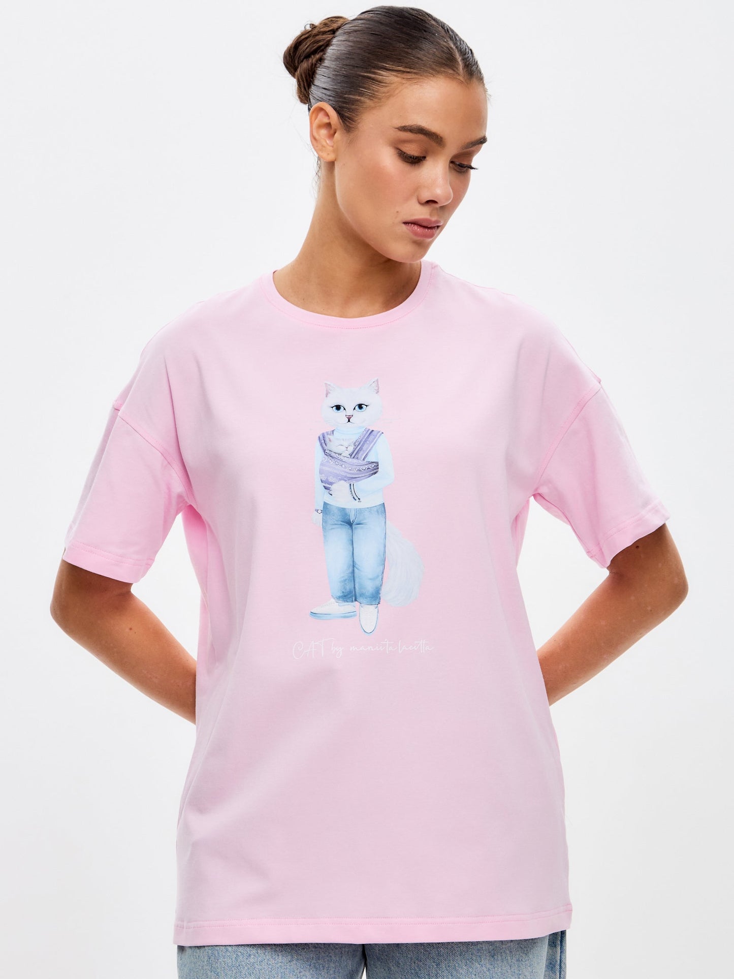 Pink Printed T-shirt MOTHER CAT - Maniita Lacitta