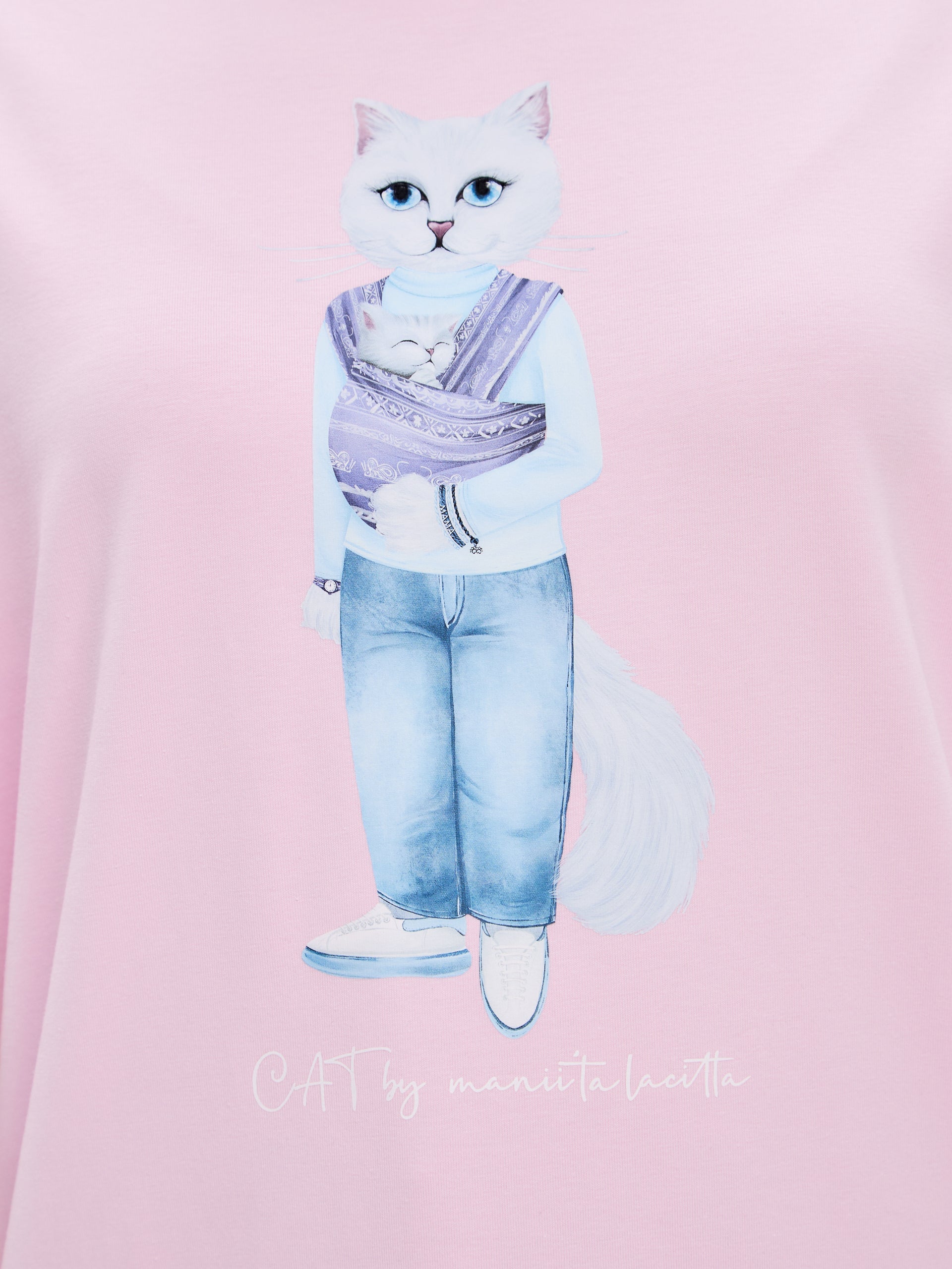 Pink Printed T-shirt MOTHER CAT - Maniita Lacitta