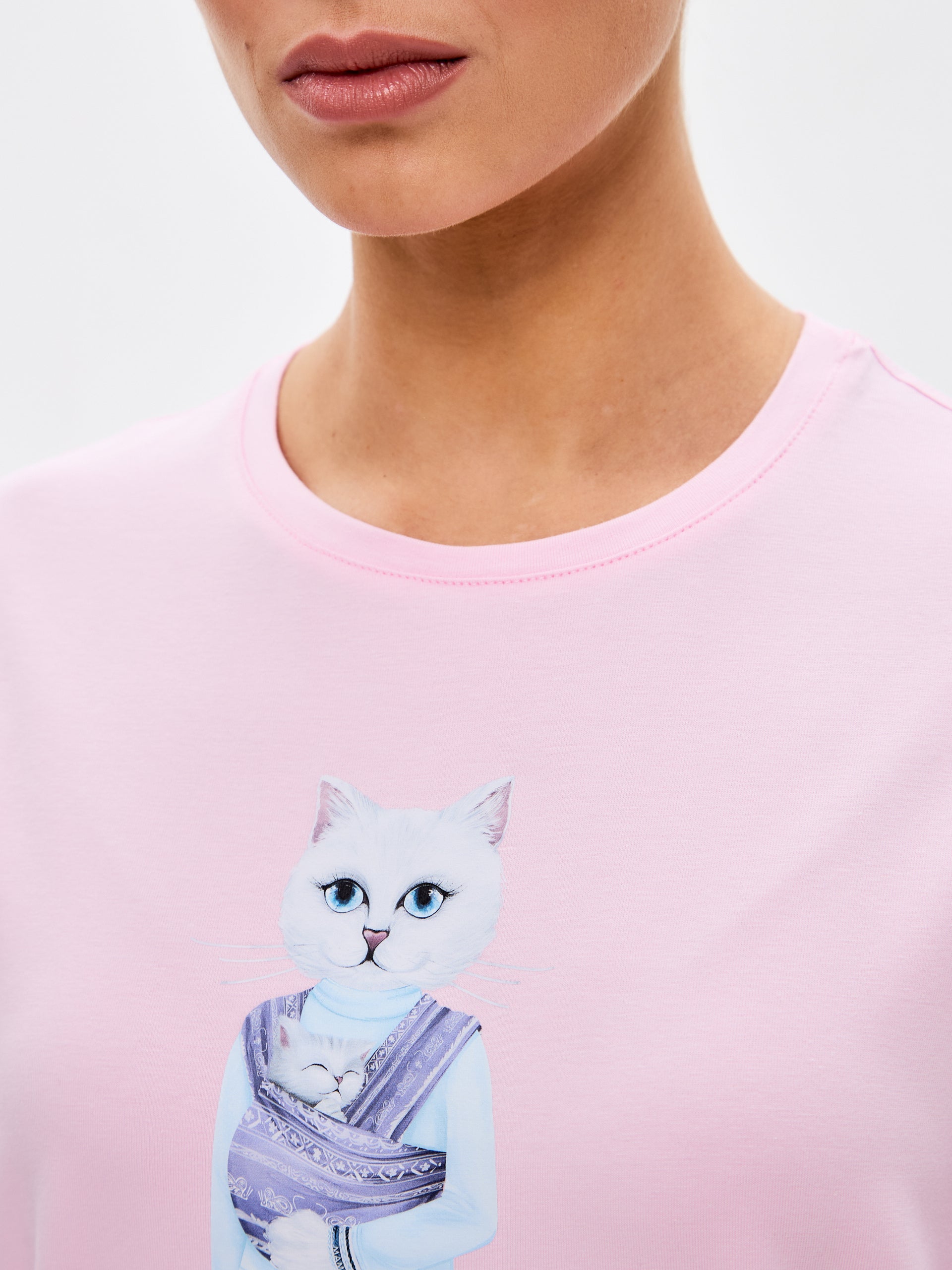 Pink Printed T-shirt MOTHER CAT - Maniita Lacitta