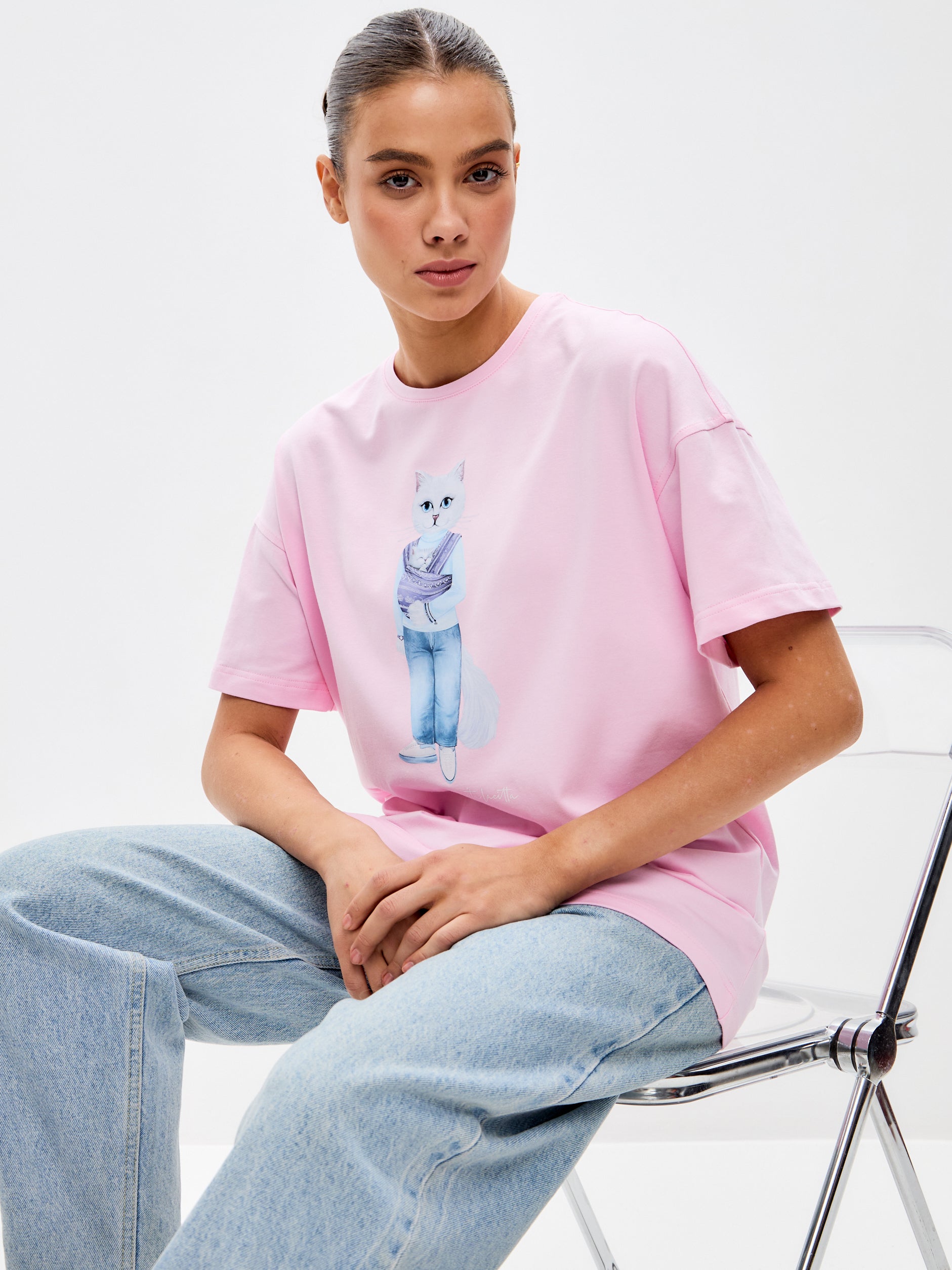 Pink Printed T-shirt MOTHER CAT - Maniita Lacitta