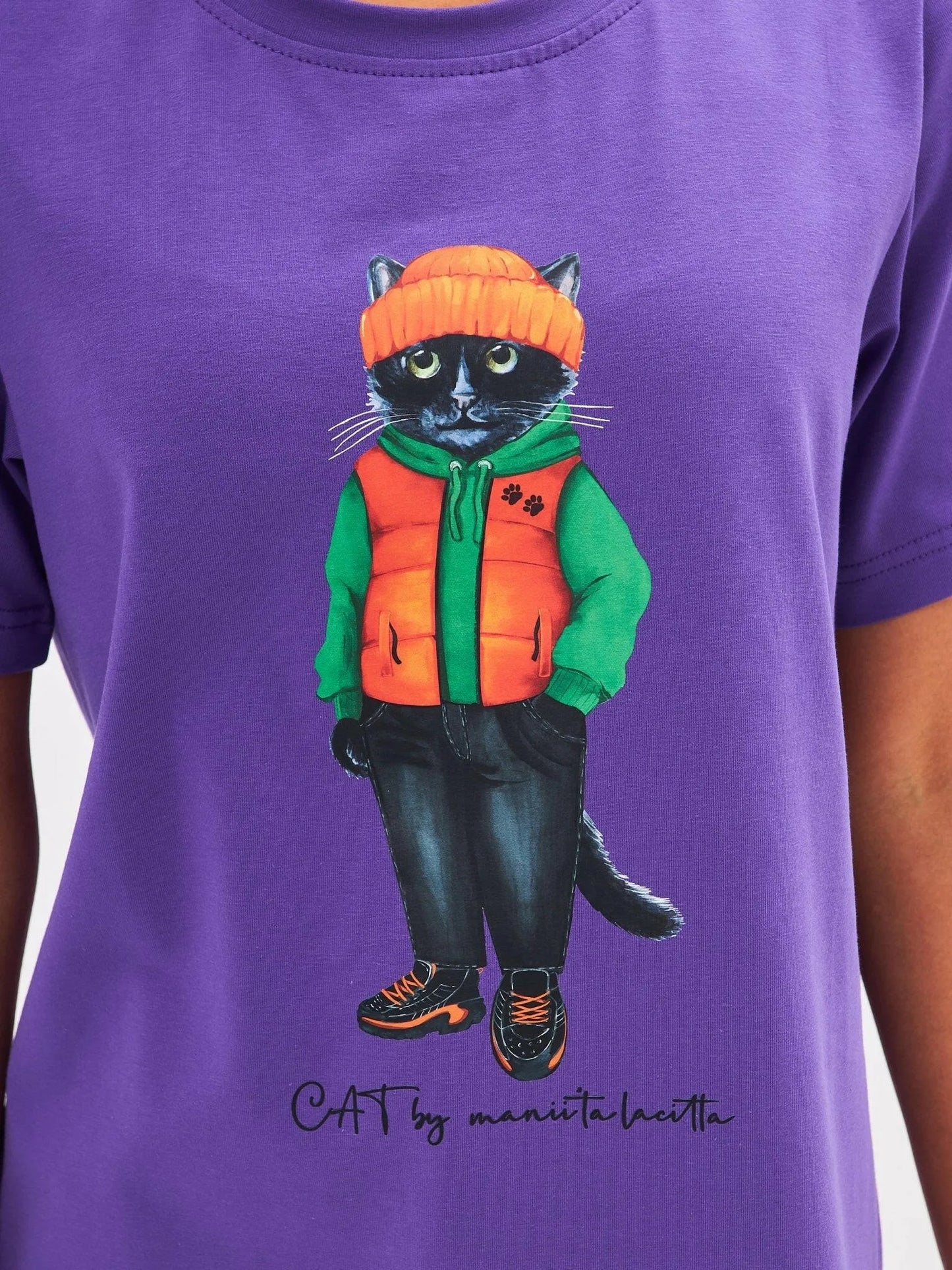 Printed T-shirt HOODIE CAT - Maniita Lacitta