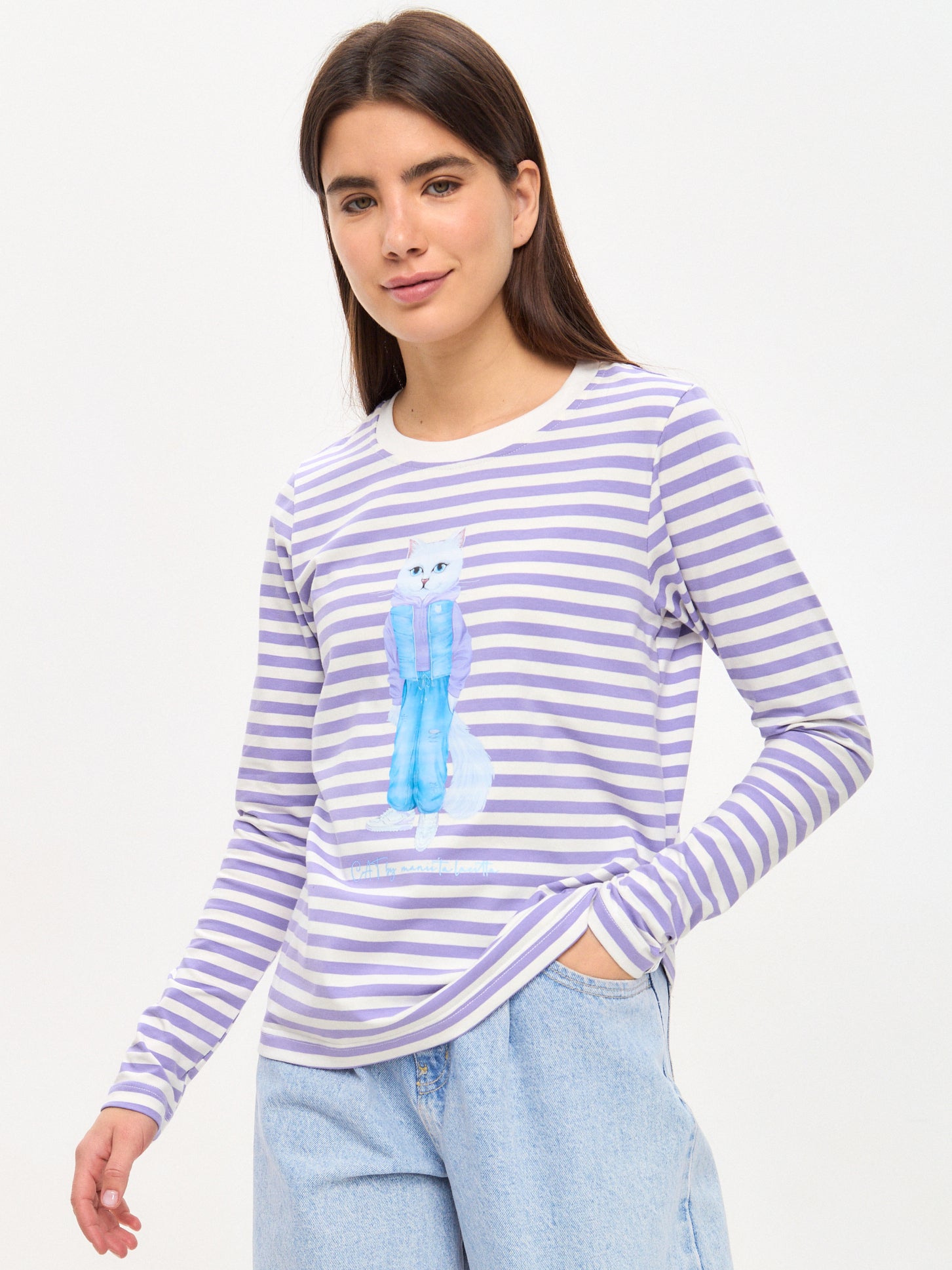 Purple Printed Longsleeve WALKING CAT - Maniita Lacitta