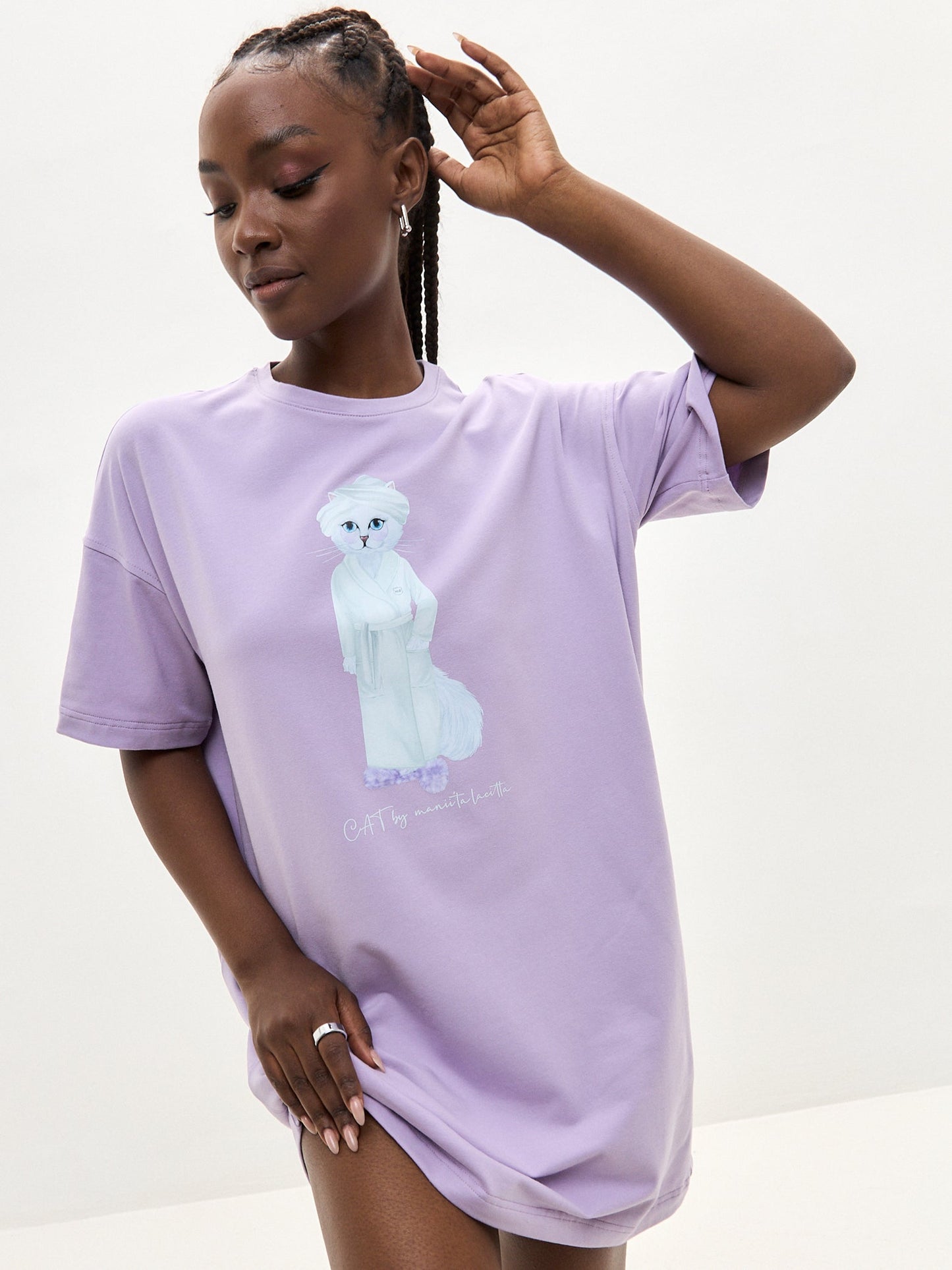 Purple Printed oversized T-shirt SPA CAT - Maniita Lacitta