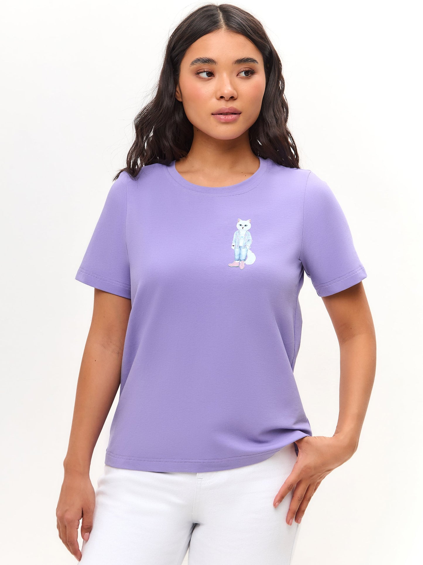 Purple Printed T-shirt COUNTRY WHITE CAT - Maniita Lacitta