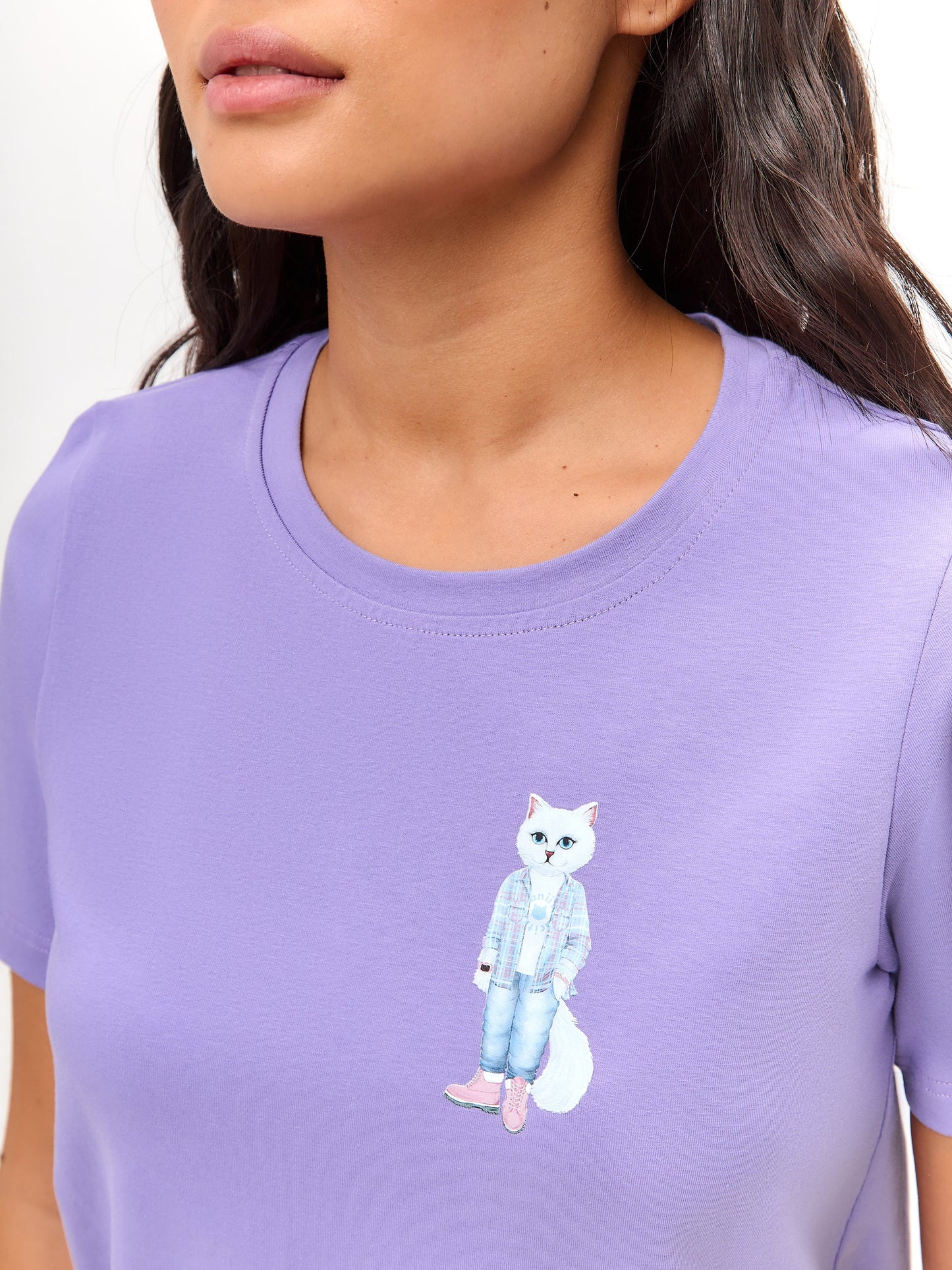 Purple Printed T-shirt COUNTRY WHITE CAT - Maniita Lacitta