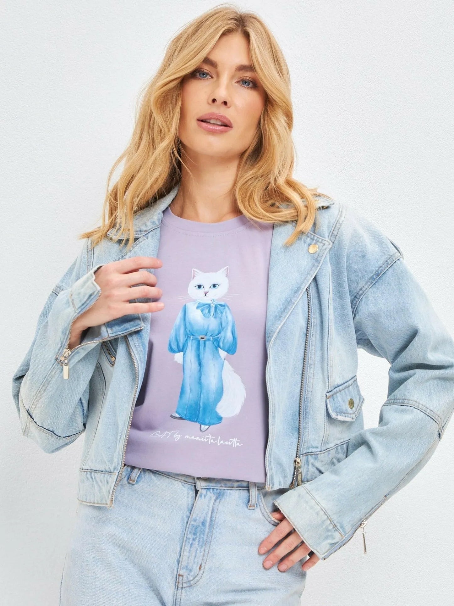 Printed T-shirt DENIM CAT - Maniita Lacitta