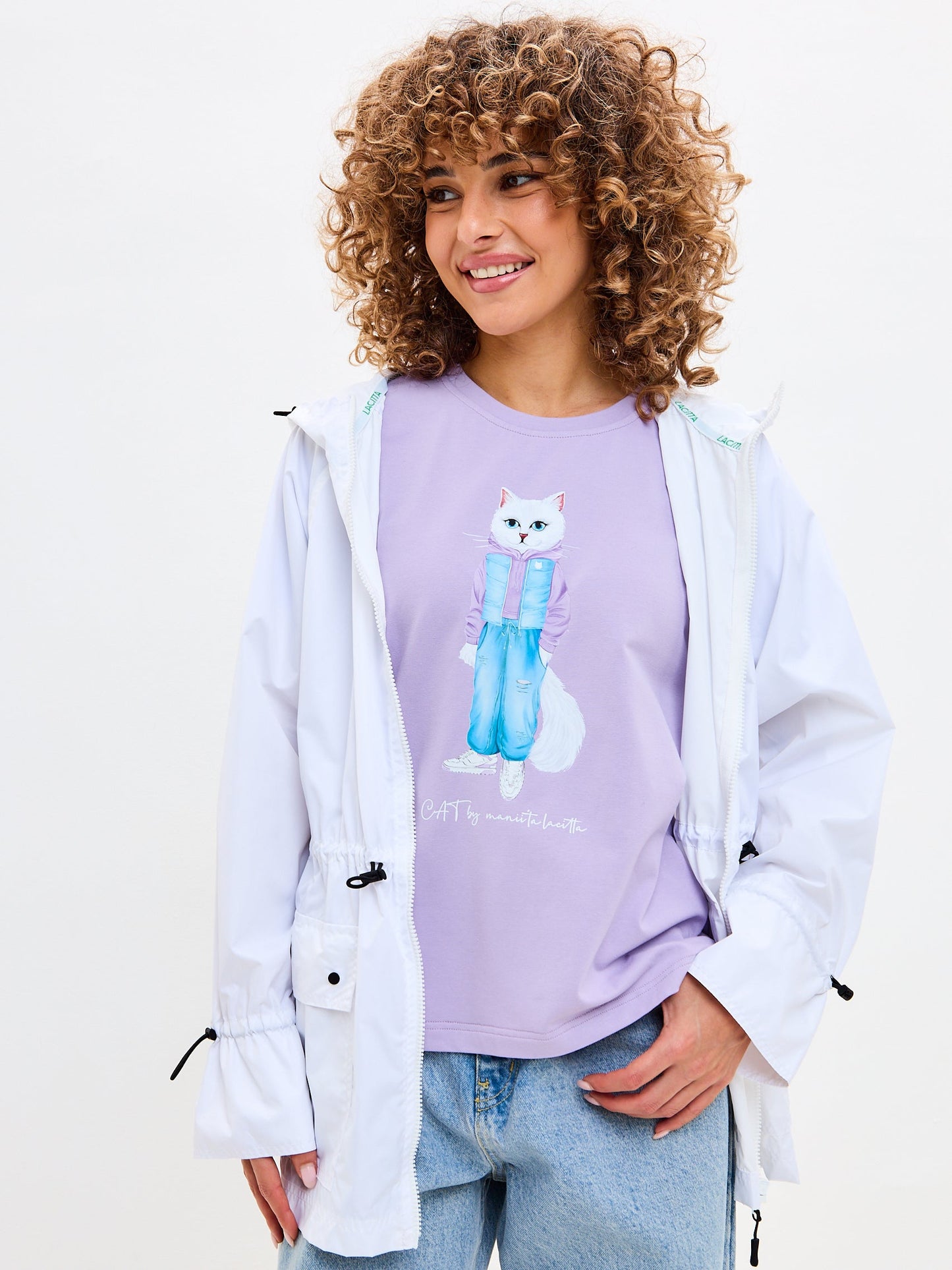 Purple Printed T-shirt WALKING CAT - Maniita Lacitta