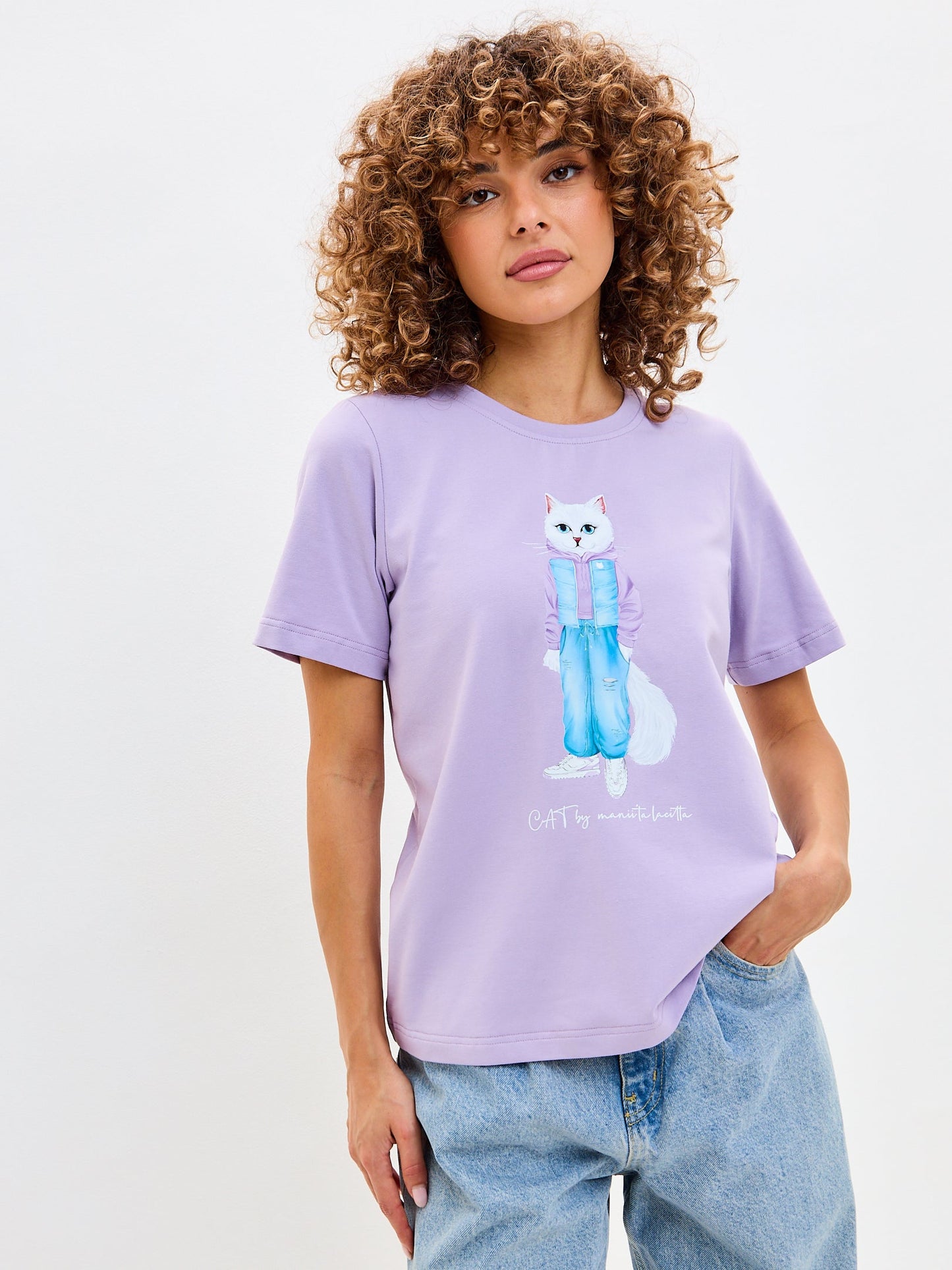 Purple Printed T-shirt WALKING CAT - Maniita Lacitta