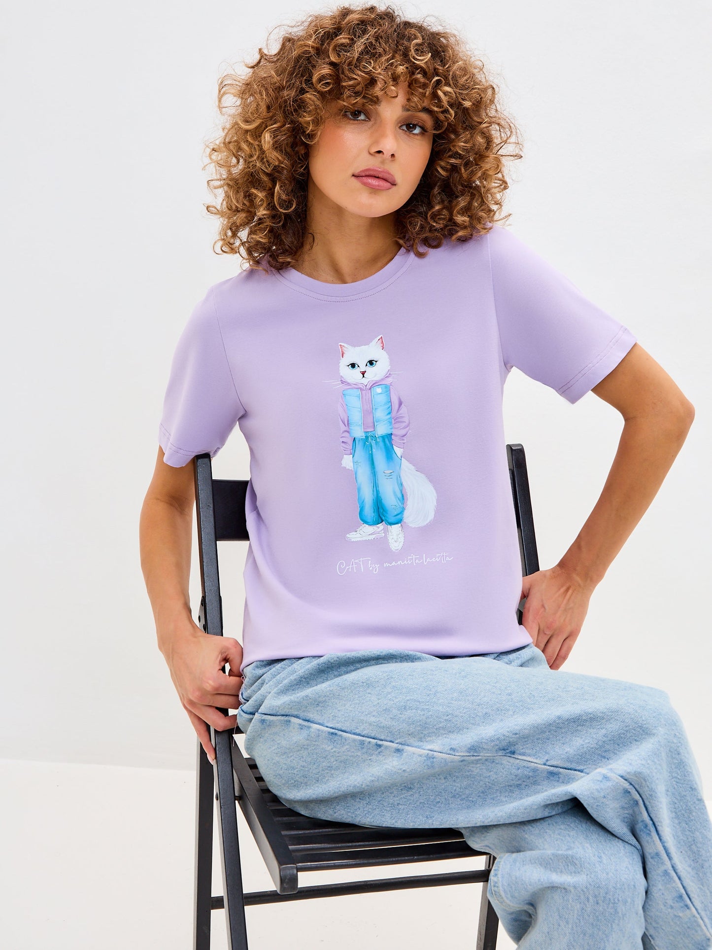 Purple Printed T-shirt WALKING CAT - Maniita Lacitta