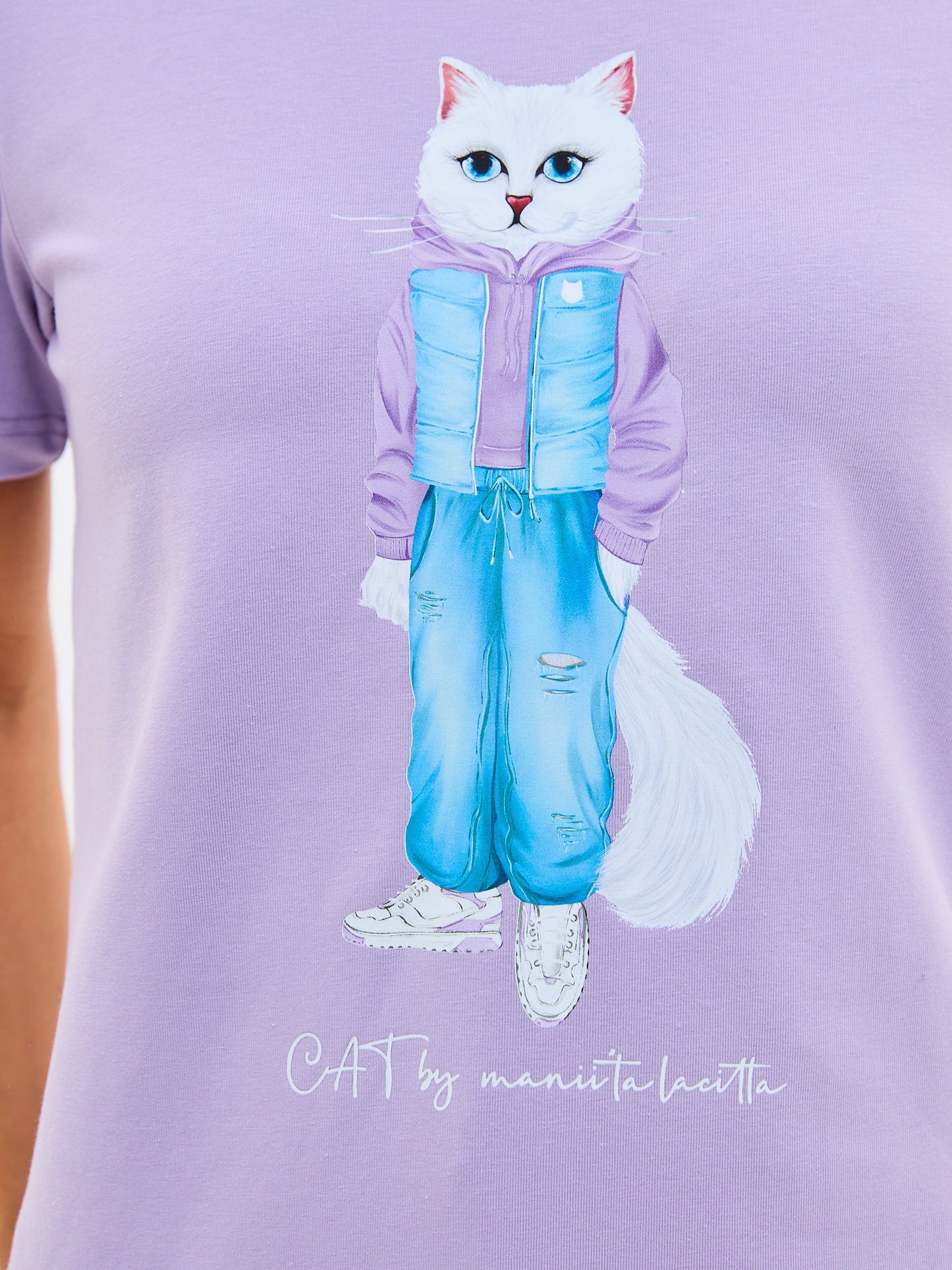 Purple Printed T-shirt WALKING CAT - Maniita Lacitta