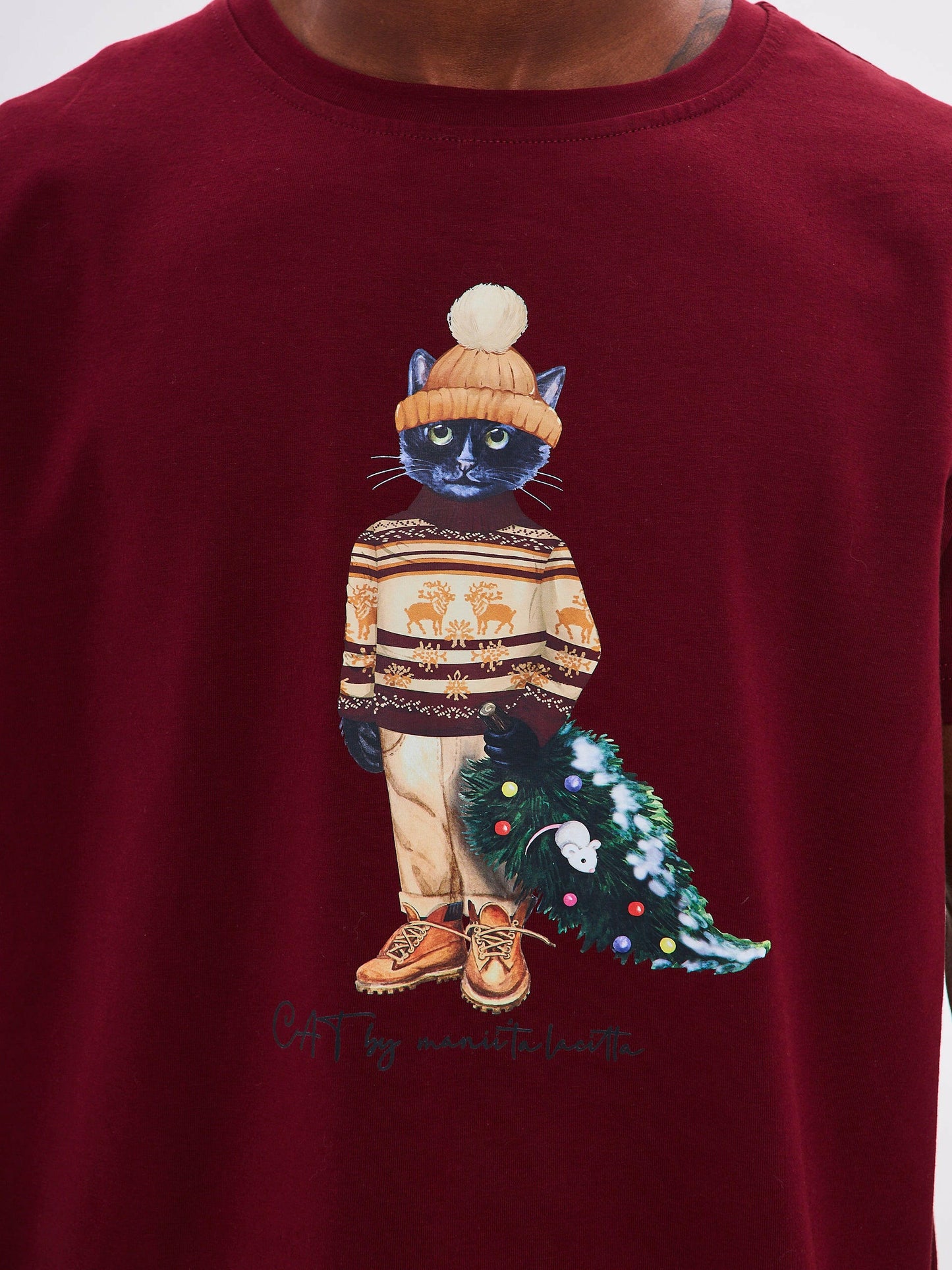 Red Printed T-shirt CHRISTMAS CAT - Maniita Lacitta