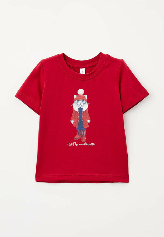 Red Printed T-shirt CHRISTMAS KITTY - Maniita Lacitta