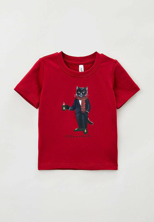 Red Printed T-shirt NEW YEAR CAT - Maniita Lacitta