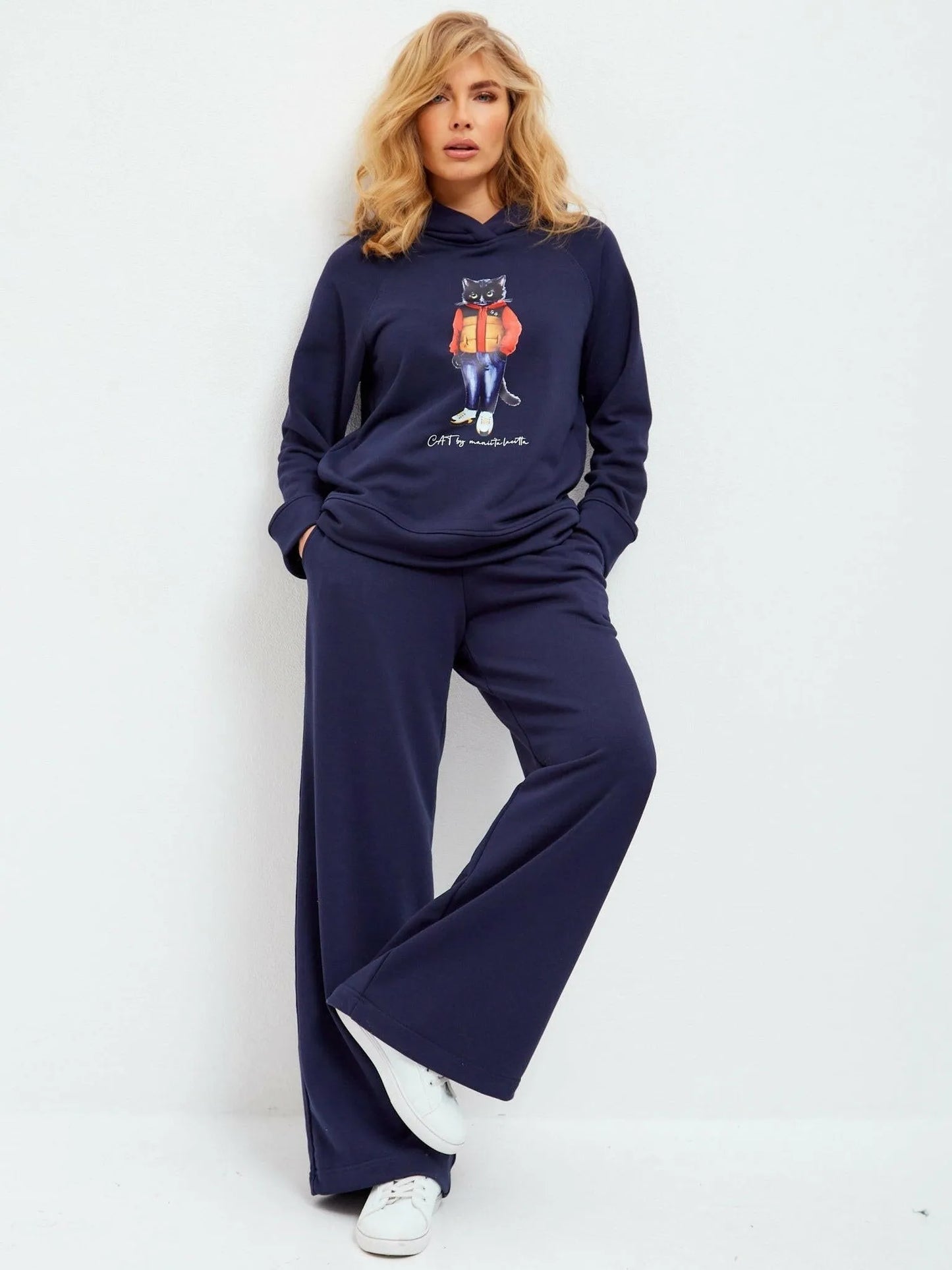 Set: sports chic suit navy with a Cat print Sport Casual Cat - Maniita Lacitta