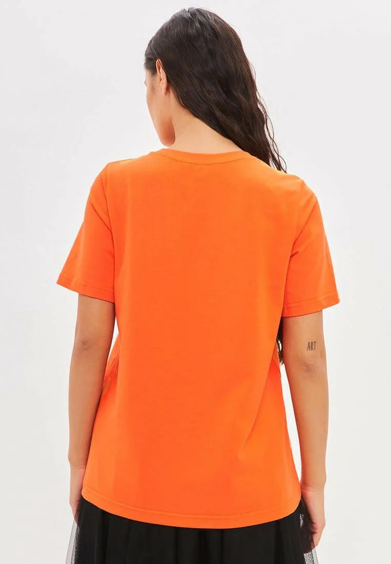 Set: women's orange T-shirt with ROCKER CAT print and black tulle maxi skirt - Maniita Lacitta