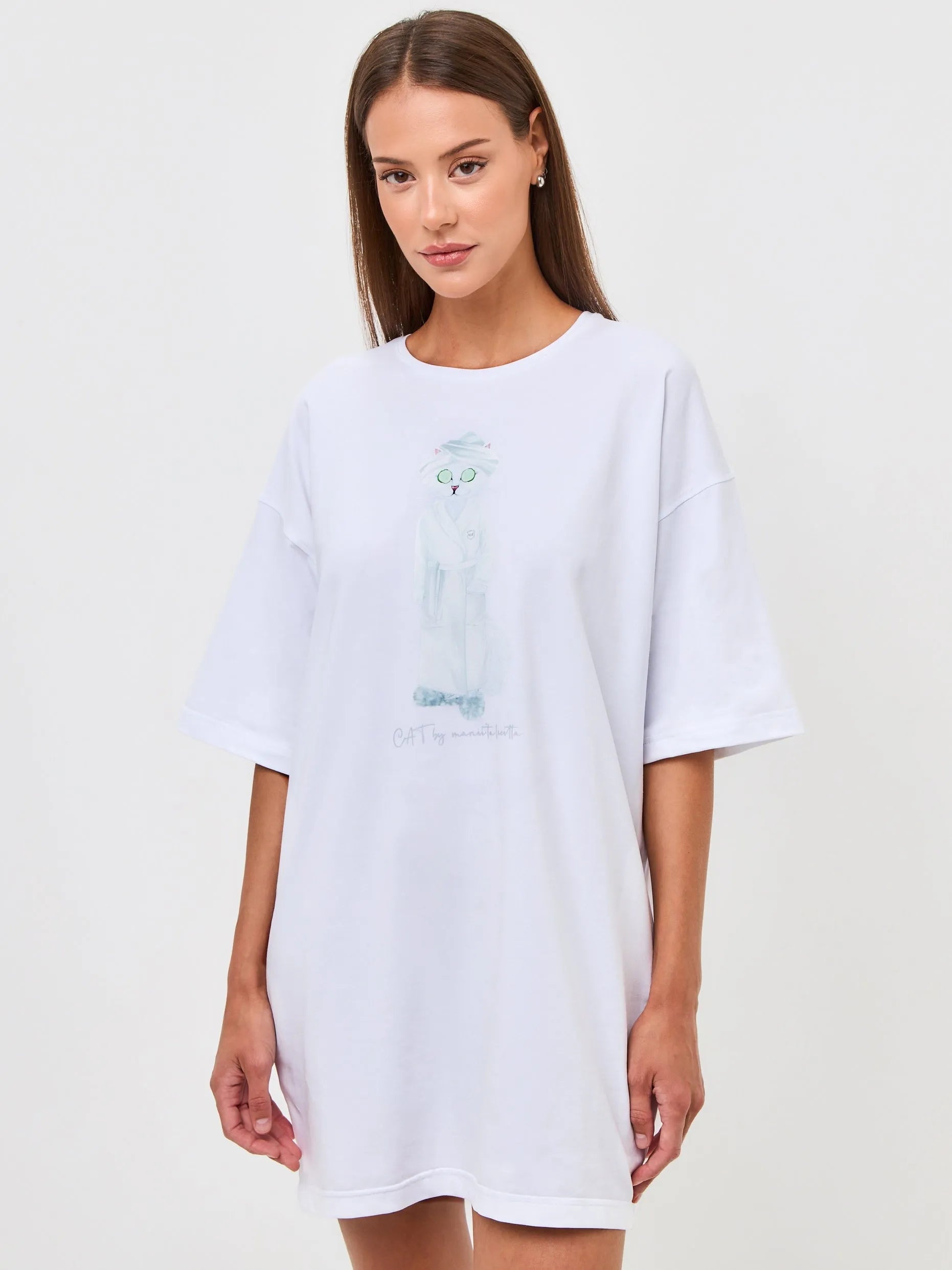 White Printed oversized T-shirt SPA CAT - maniita lacitta