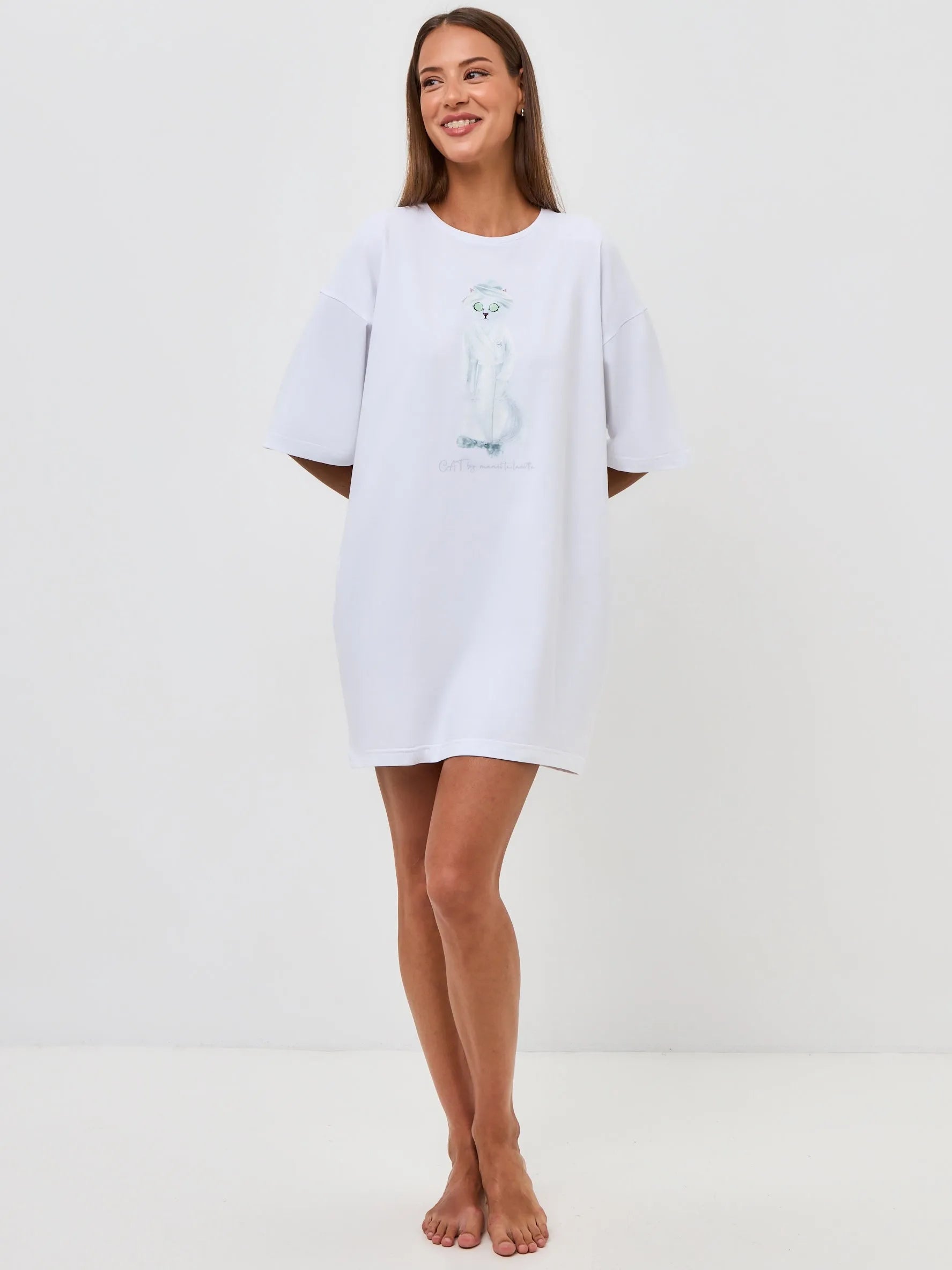 White Printed oversized T-shirt SPA CAT - maniita lacitta