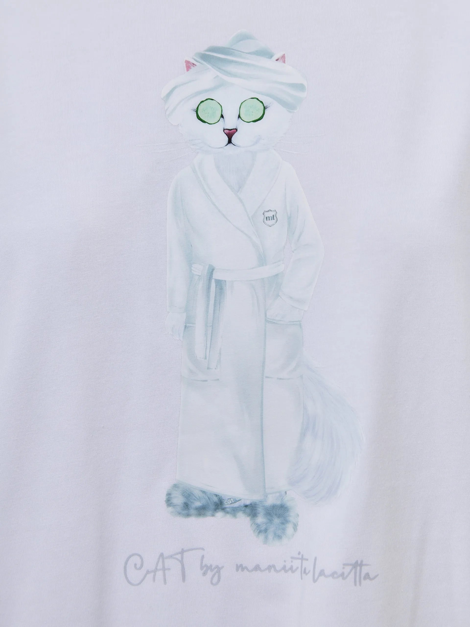 White Printed oversized T-shirt SPA CAT - maniita lacitta