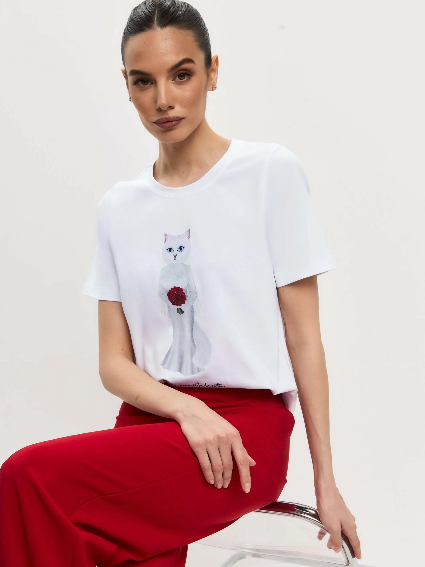 White Printed T-shirt BRIDE CAT Maniita Lacitta.