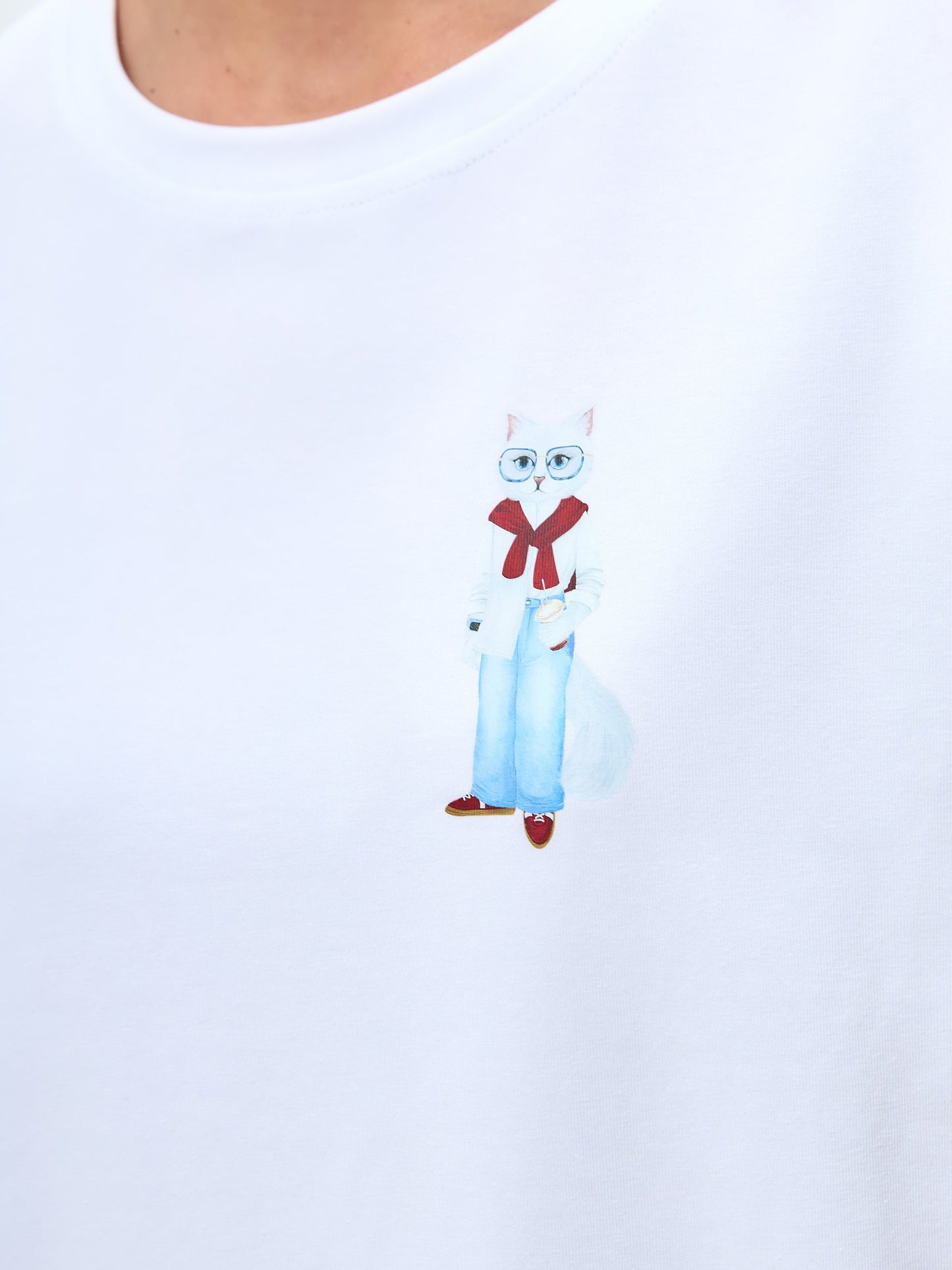 White Printed T-shirt COFFEE CAT - Maniita Lacitta