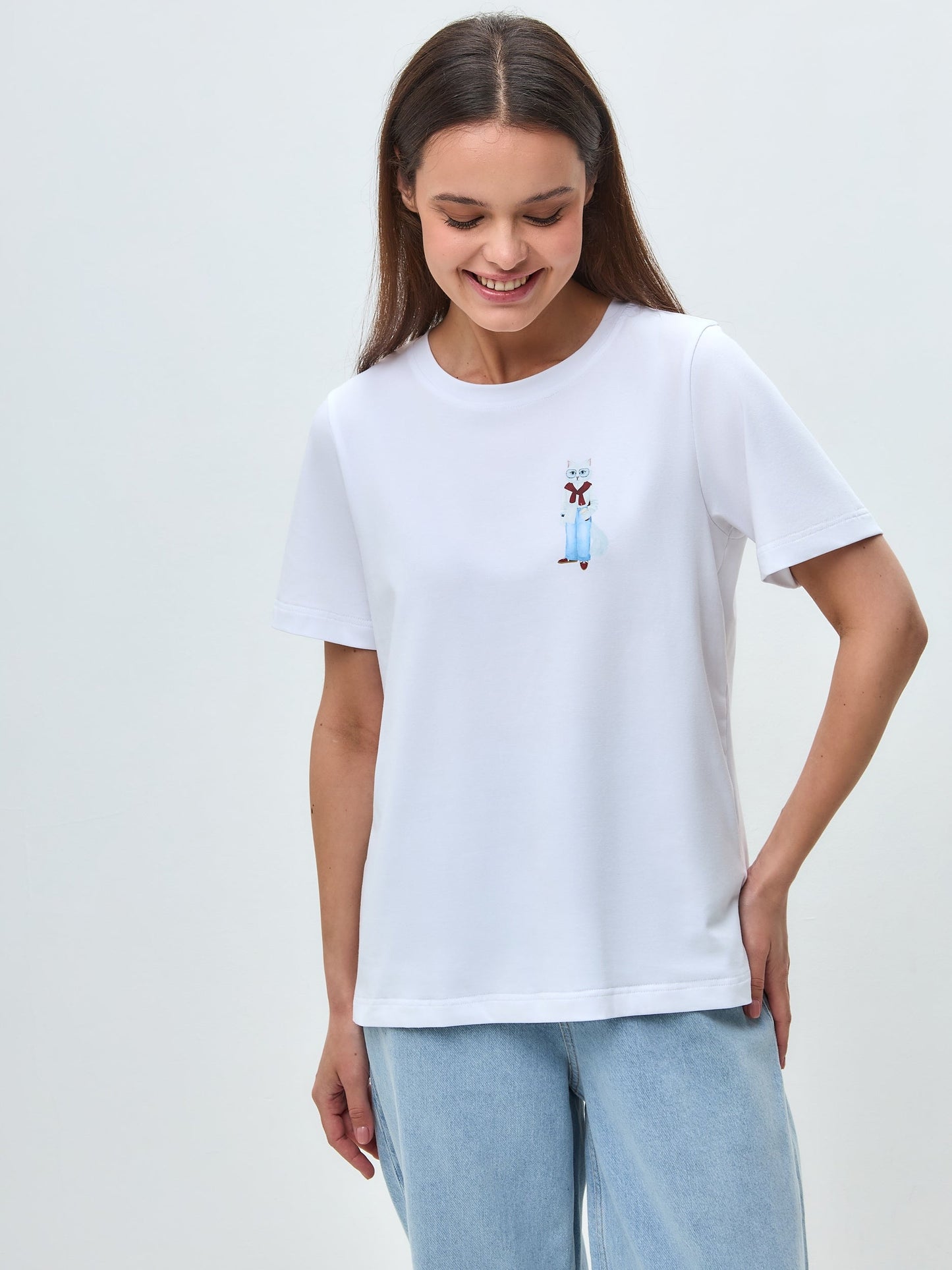 White Printed T-shirt COFFEE CAT - Maniita Lacitta