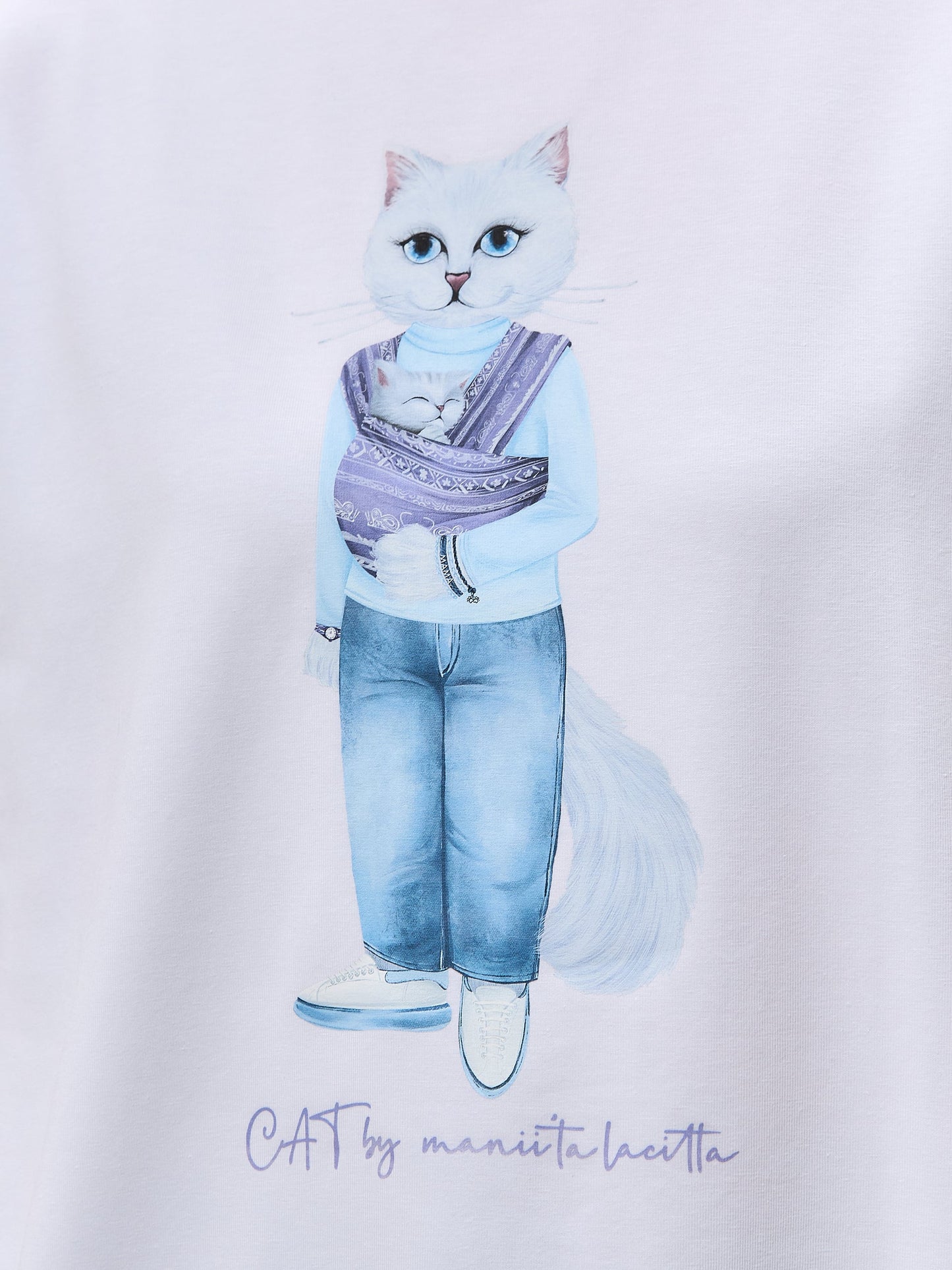 White Printed T-shirt MOTHER CAT - Maniita Lacitta