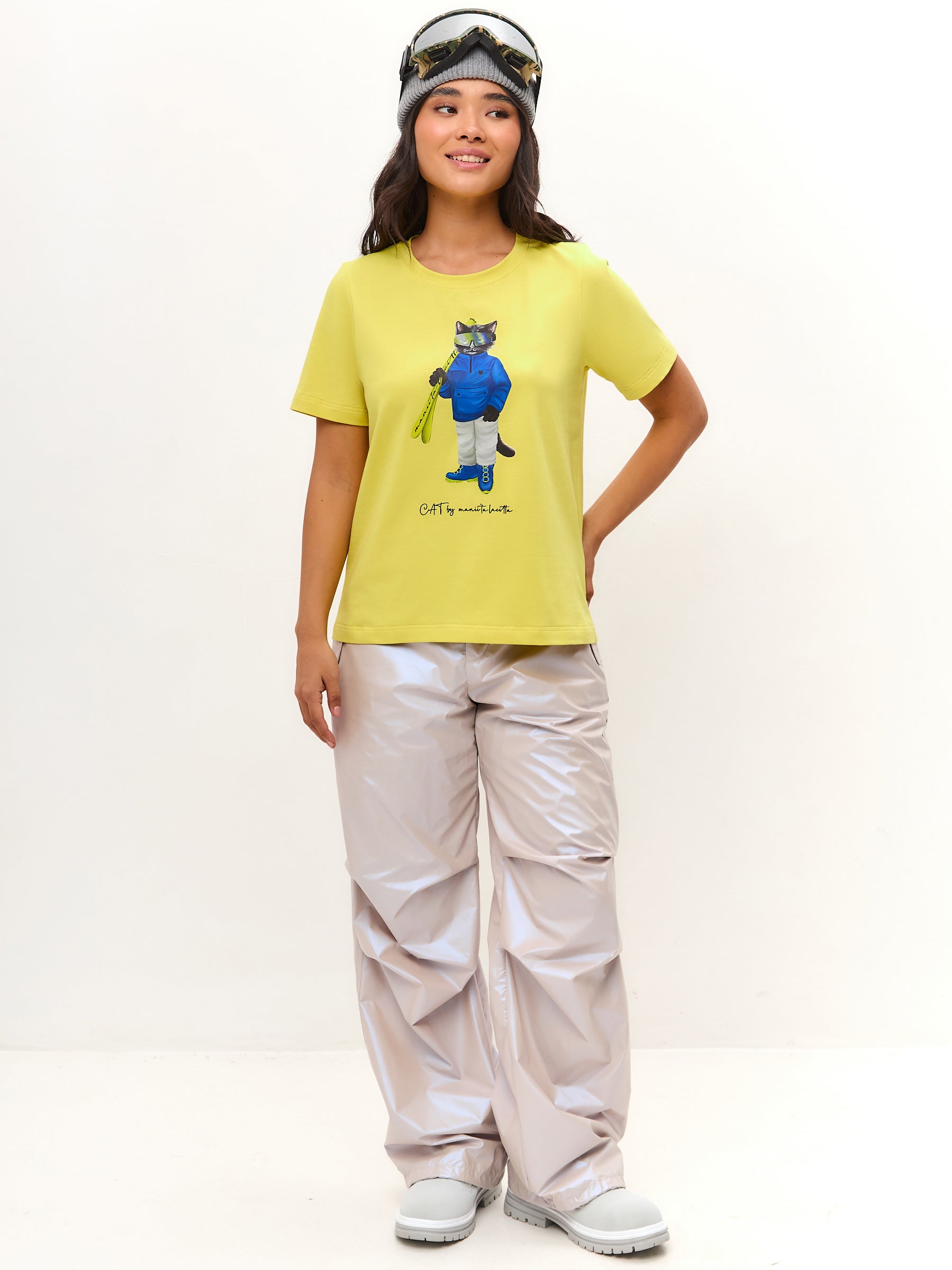 Yellow Printed T-shirt SKI CAT - Maniita Lacitta