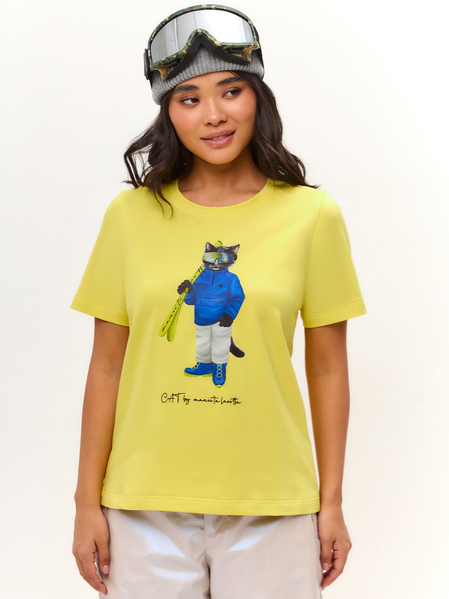 Yellow Printed T-shirt SKI CAT - Maniita Lacitta