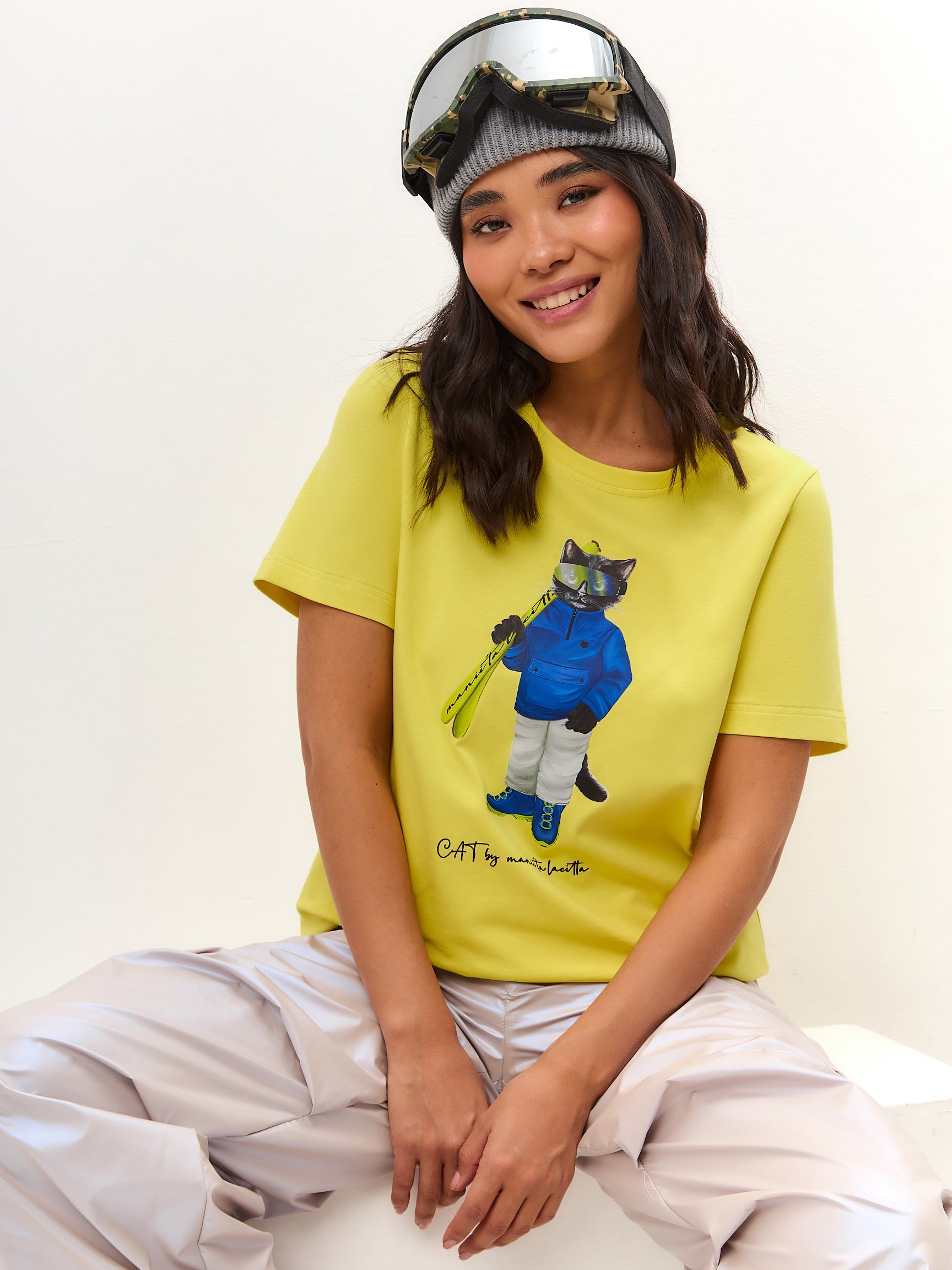 Yellow Printed T-shirt SKI CAT - Maniita Lacitta